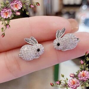 Easter Bunny Rabbit Cubic Zirconia Stud Earrings
